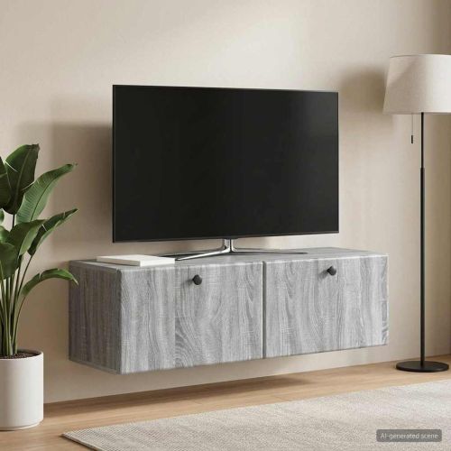 Стенно монтиран ТВ шкаф 98 x 31 x 30 см Сив Сонома