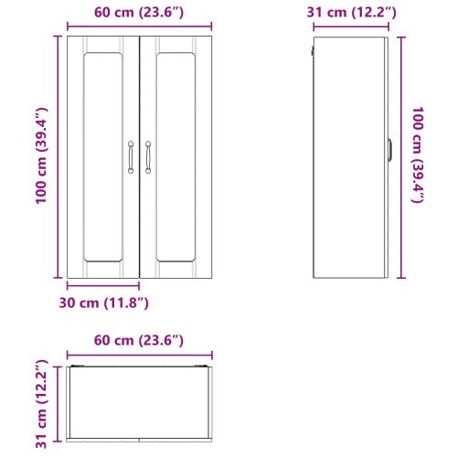 Стенен стъклен шкаф LUCCA Бял гланц 60 x 31 x 100 см