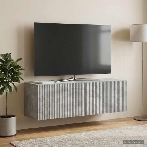 Стенно монтиран ТВ шкаф Бетонно сиво 98 x 31 x 30 см