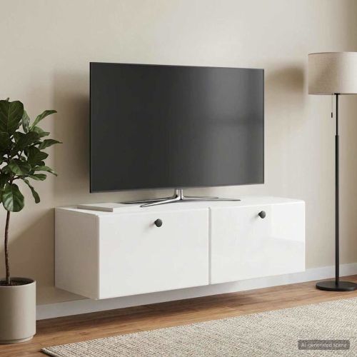 Стенно монтиран ТВ шкаф 98 x 31 x 30 см Бял гланц