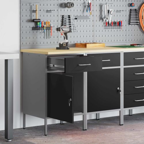 Работен кабинет с чекмедже 2 бр. Черен и Сив 100 x 55 x 85 см