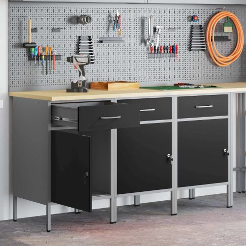Работен кабинет с чекмедже 3 бр. Черен и Сив 150 x 55 x 85 см