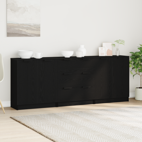 Служебен шкаф 3 pcs Черния дъб 180 x 30 x 70 см Инженерно дърво