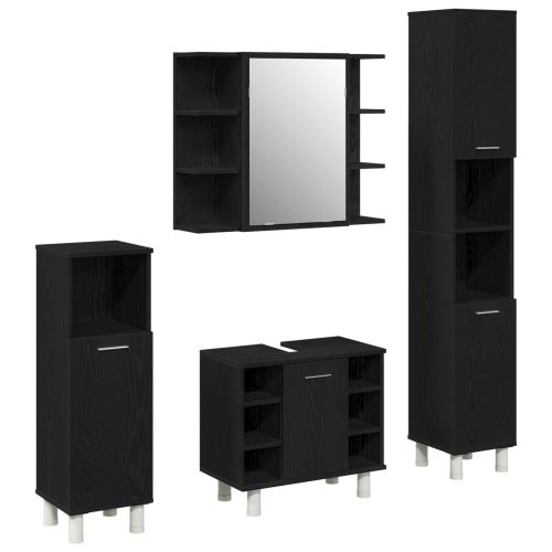 Комплект мебели за баня с рафт 4 pcs Черно 30 x 30 x 179,5 см
