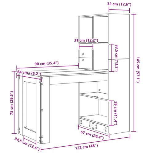 Бюро Бяло Инженерна дървесина 122 x 67 x 145 см