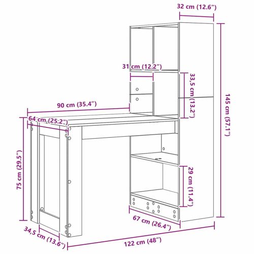 Бюро Бяло Инженерна дървесина 122 x 67 x 145 см
