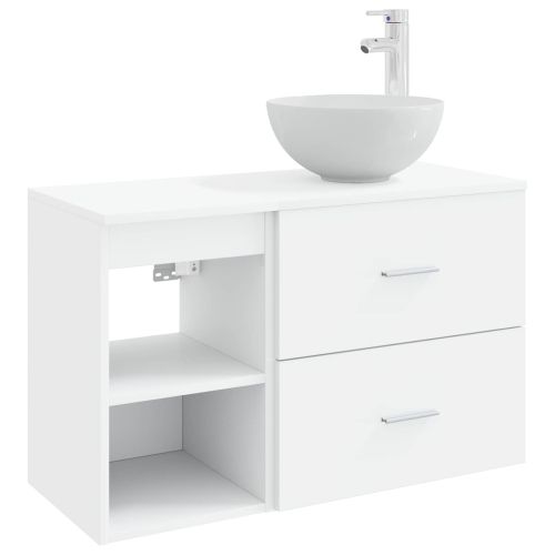 Комплект мебели за баня 2 pcs Бяло Инженерна дървесина