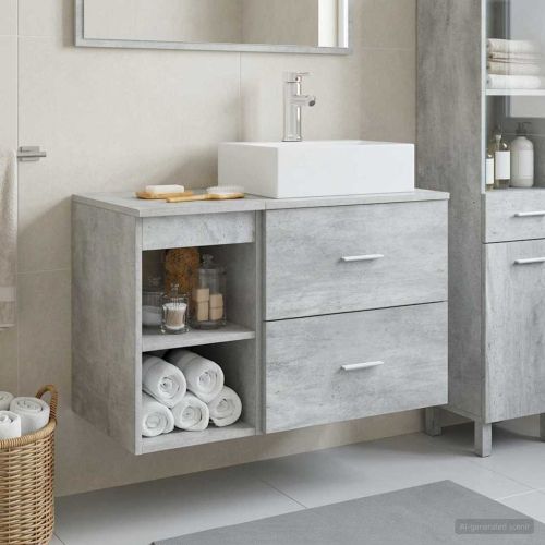 Комплект мебели за баня 2 pcs Бетонно сиво Инженерна дървесина