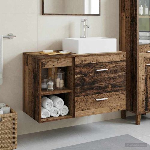 Комплект мебели за баня 2 pcs Старо дърво Инженерна дървесина