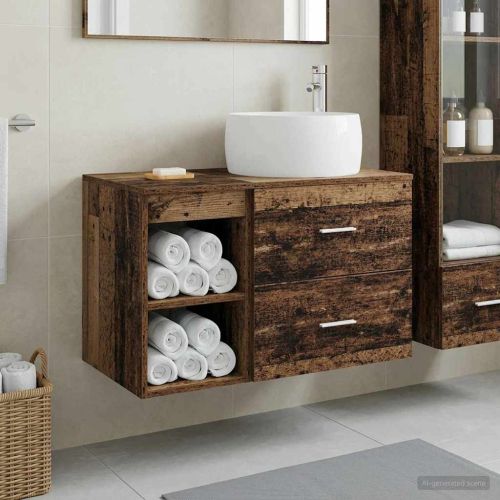 Комплект мебели за баня 2 pcs Старо дърво Инженерна дървесина