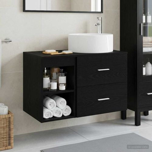 Комплект мебели за баня 2 pcs Черен дъб Инженерна дървесина