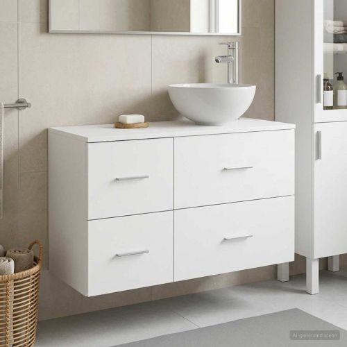 Комплект мебели за баня 2 pcs Бяло Инженерна дървесина