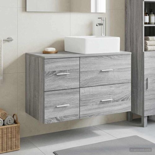Комплект мебели за баня 2 pcs Сив Сонома Инженерна дървесина