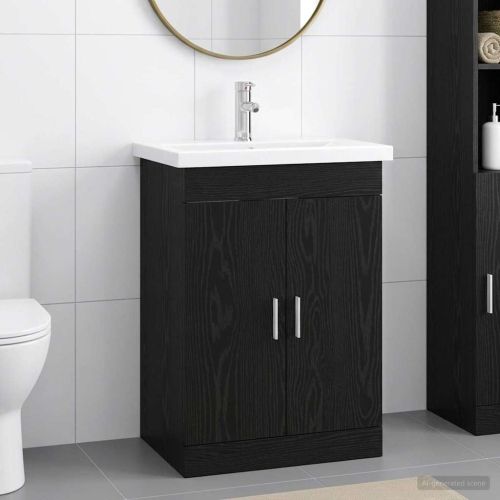 Комплект мебели за баня Черен дъб 61 x 40 x 84,5 см