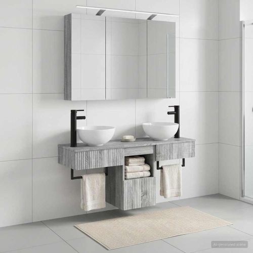 Комплект шкафове за баня 4 pcs Сив Сонома 100 x 14,5 x 70 см