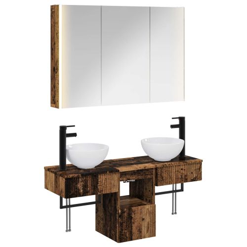 Комплект шкафове за баня 4 pcs Старо дърво 103,5 x 15,5 x 70 см