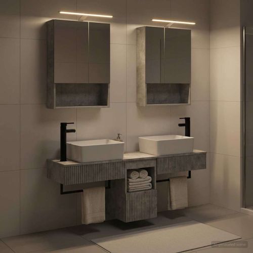 Комплект шкафове за баня 5 pcs Бетонно сиво 50 x 14,5 x 70 см