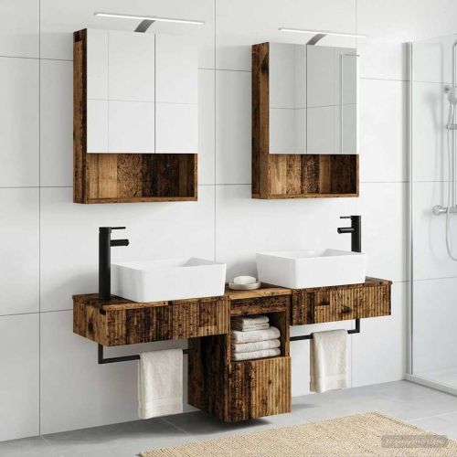 Комплект шкафове за баня 5 pcs Старо дърво 50 x 14,5 x 70 см