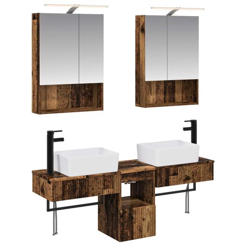 Комплект шкафове за баня 5 pcs Старо дърво 50 x 14,5 x 70 см