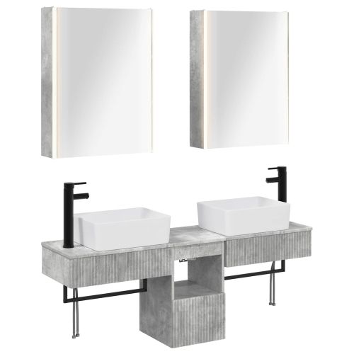 Комплект шкафове за баня 5 pcs Бетонно сиво 53 x 15,5 x 70 см