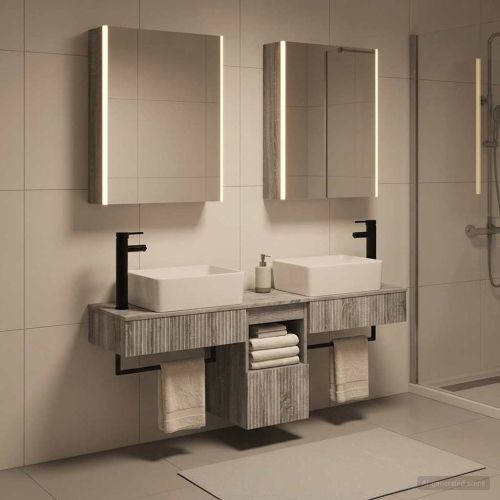 Комплект шкафове за баня 5 pcs Сив Сонома 53 x 15,5 x 70 см