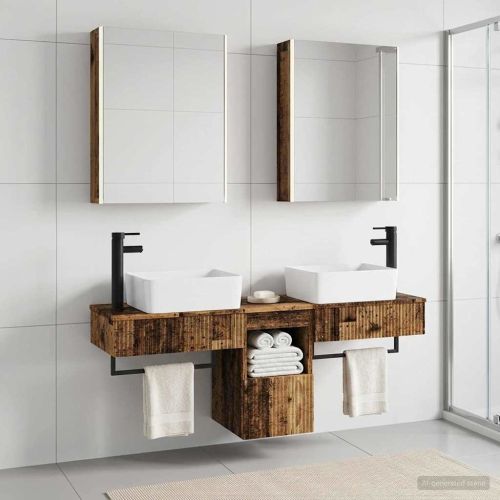 Комплект шкафове за баня 5 pcs Старо дърво 53 x 15,5 x 70 см