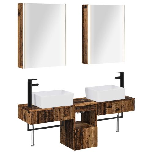 Комплект шкафове за баня 5 pcs Старо дърво 53 x 15,5 x 70 см