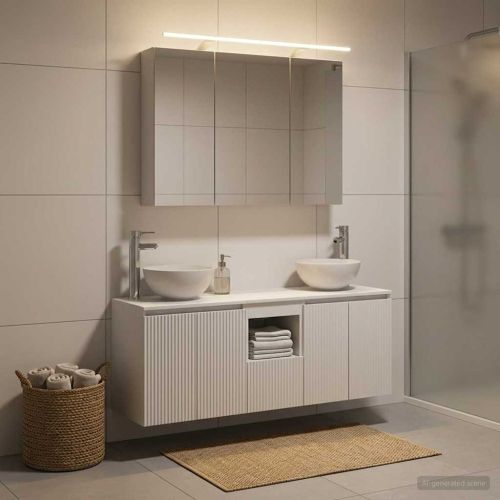 Комплект шкафове за баня 4 pcs Бяло 100 x 14,5 x 70 см
