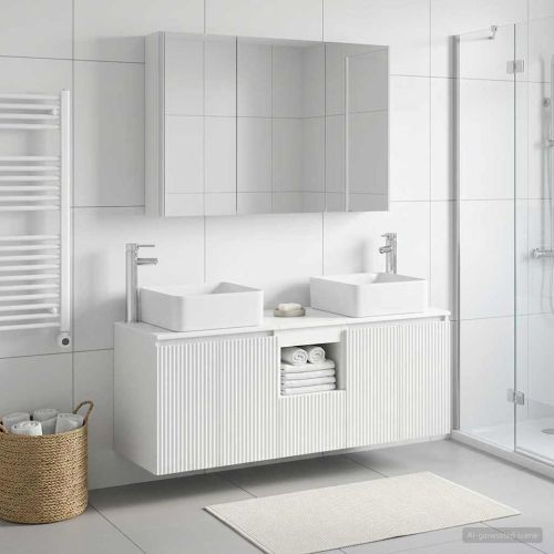 Комплект шкафове за баня 4 pcs Бяло Инженерна дървесина