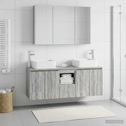 Комплект шкафове за баня 4 pcs Сив Сонома Инженерна дървесина