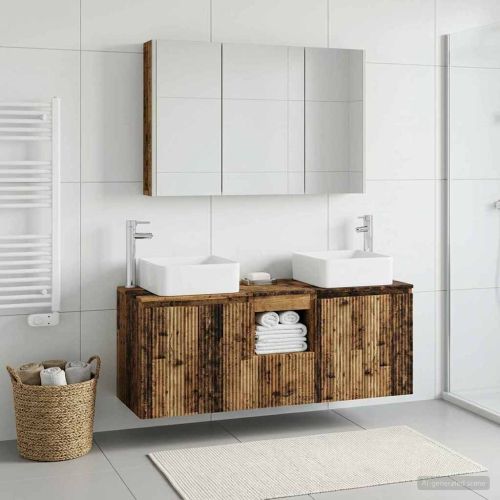 Комплект шкафове за баня 4 pcs Старо дърво Инженерна дървесина