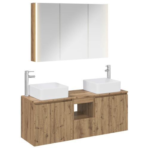 Комплект шкафове за баня 4 pcs Дъб артизан Инженерна дървесина