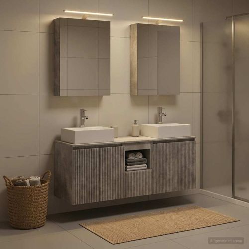 Комплект шкафове за баня 5 pcs Бетонно сиво Инженерна дървесина
