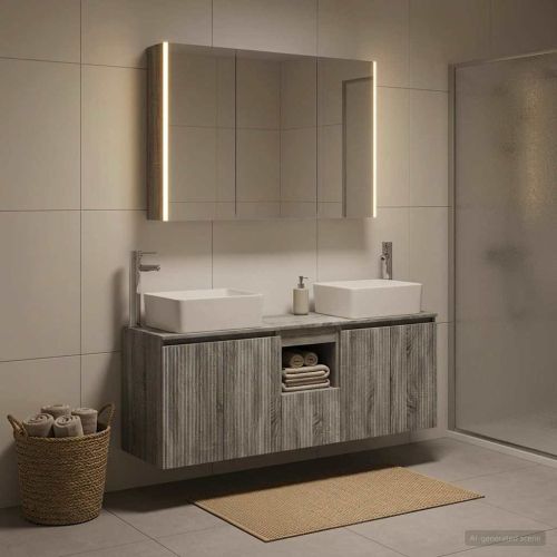 Комплект шкафове за баня 4 pcs Сив Сонома Инженерна дървесина