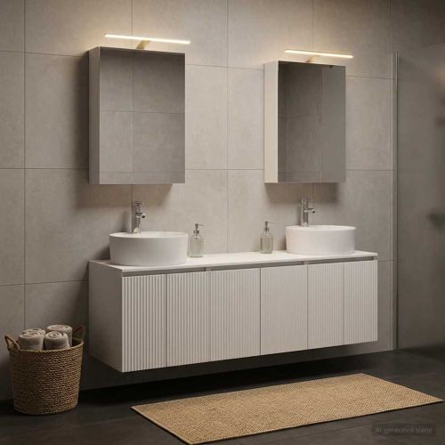 Комплект шкафове за баня 5 pcs Бяло Инженерна дървесина
