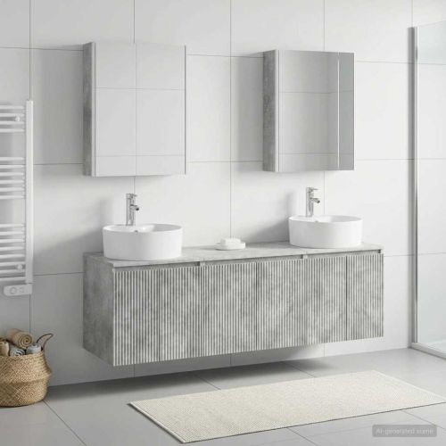 Комплект шкафове за баня 5 pcs Бетонно сиво Инженерна дървесина