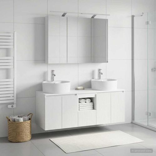 Комплект шкафове за баня 4 pcs Бяло Инженерна дървесина