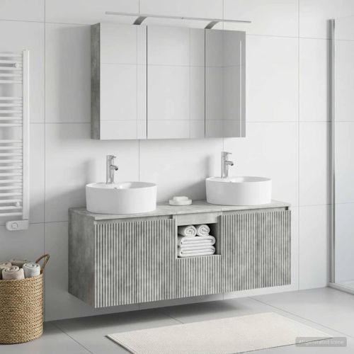 Комплект шкафове за баня 4 pcs Бетонно сиво Инженерна дървесина