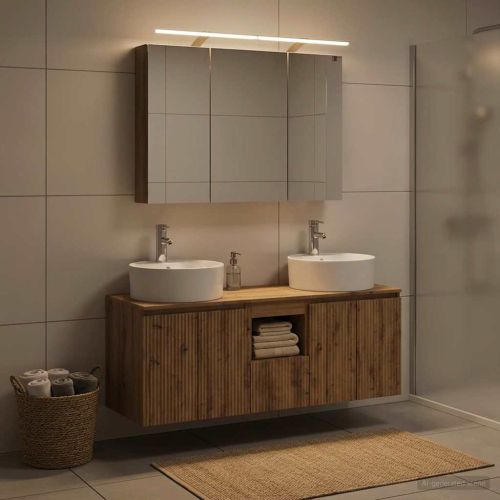 Комплект шкафове за баня 4 pcs Дъб артизан Инженерна дървесина