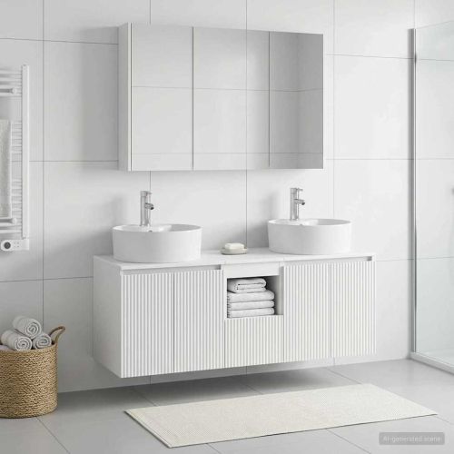 Комплект шкафове за баня 4 pcs Бяло Инженерна дървесина
