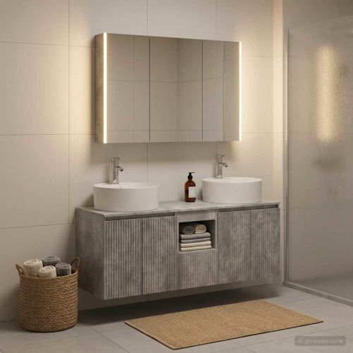 Комплект шкафове за баня 4 pcs Бетонно сиво Инженерна дървесина