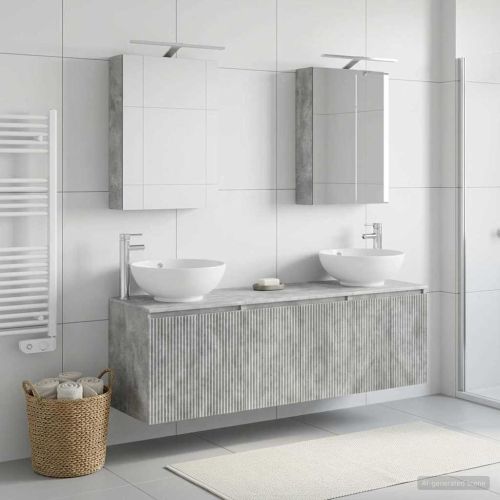 Комплект шкафове за баня 5 pcs Бетонно сиво Инженерна дървесина