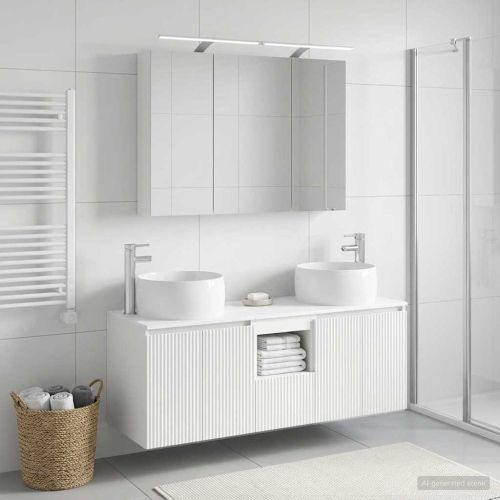 Комплект шкафове за баня 4 pcs Бяло Инженерна дървесина