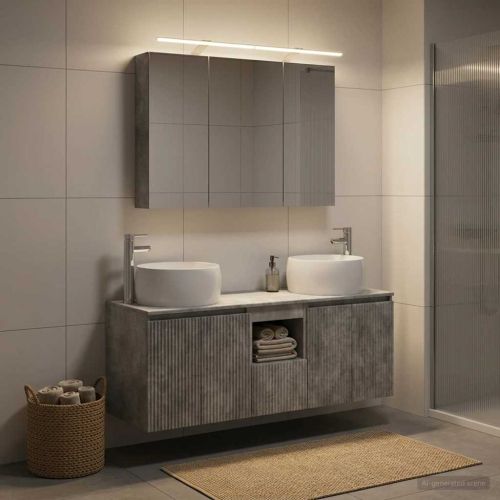 Комплект шкафове за баня 4 pcs Бетонно сиво Инженерна дървесина