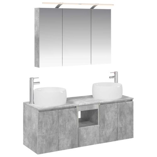 Комплект шкафове за баня 4 pcs Бетонно сиво Инженерна дървесина