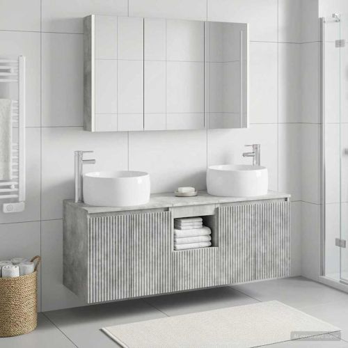 Комплект шкафове за баня 4 pcs Бетонно сиво Инженерна дървесина