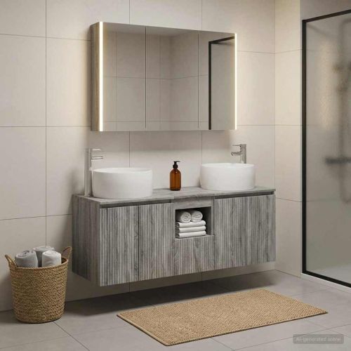 Комплект шкафове за баня 4 pcs Сив Сонома Инженерна дървесина