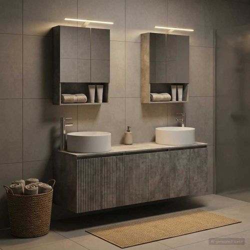 Комплект шкафове за баня 5 pcs Бетонно сиво Инженерна дървесина