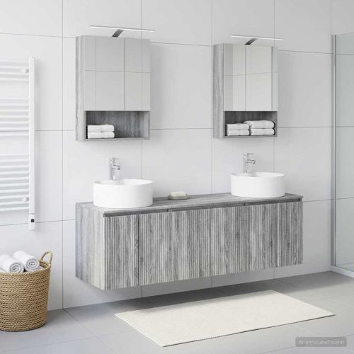 Комплект шкафове за баня 5 pcs Сив Сонома Инженерна дървесина