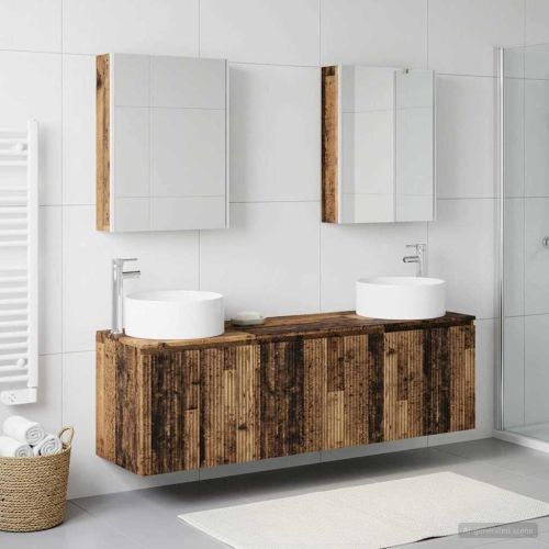 Комплект шкафове за баня 5 pcs Старо дърво Инженерна дървесина